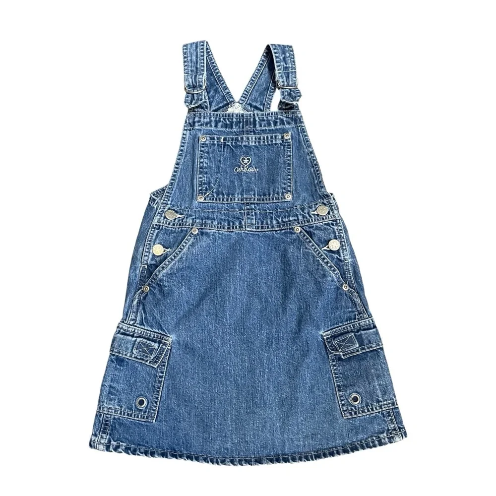 Oshkosh B’Gosh Jumper Denim Overalls Vintage Cargo pockets dress size 6